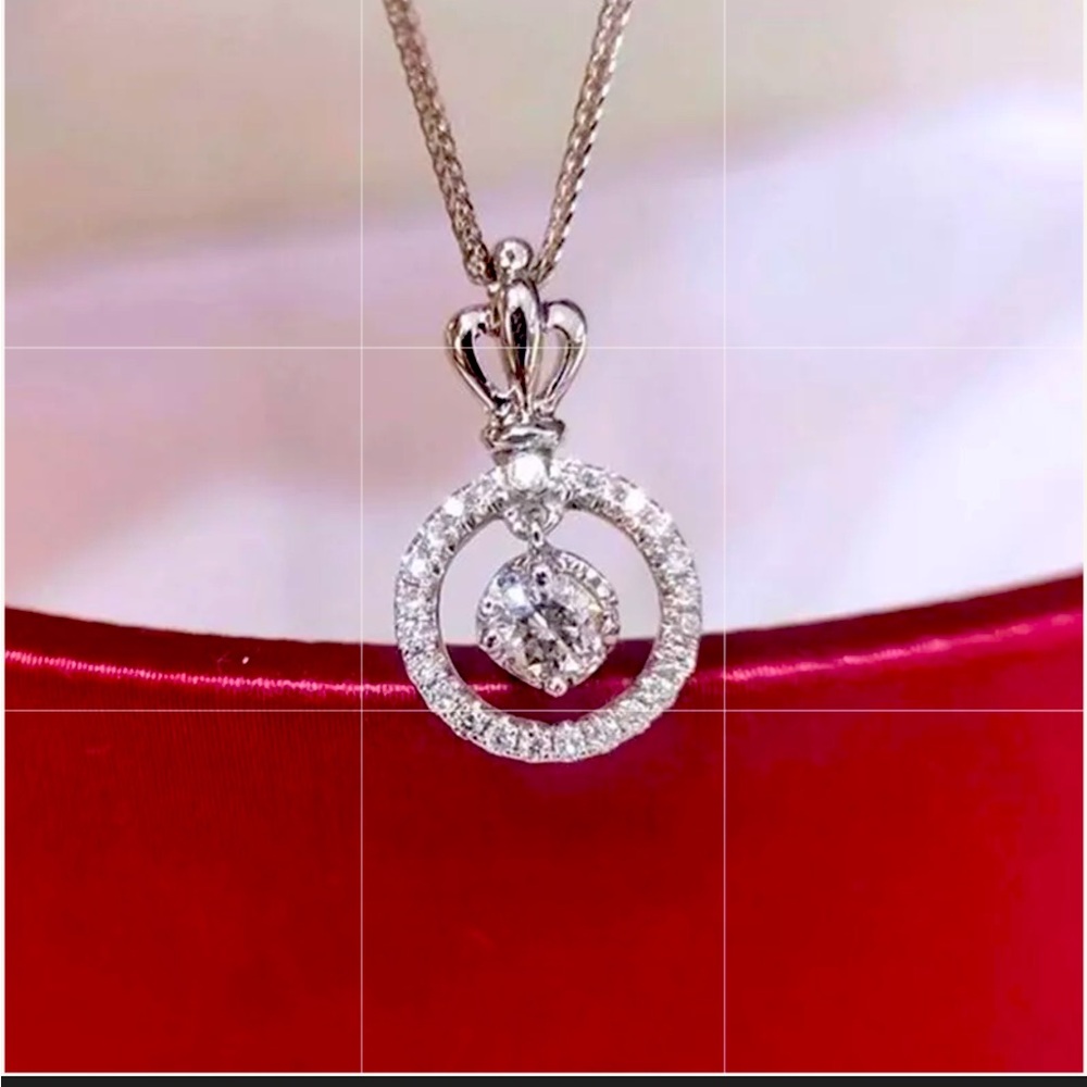 👑- Delicate Floating Cz Diamond Halo Crown pendant necklace